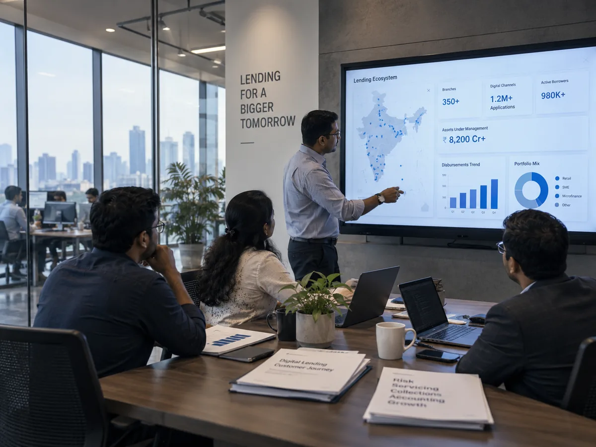 Lending leadership team reviewing portfolio performance